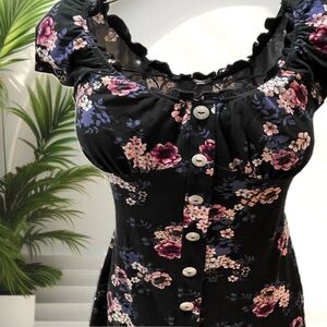 Ardene Floral Mini Dress with Faux Buttons